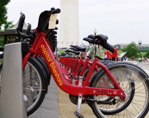 A bunch of red bikes