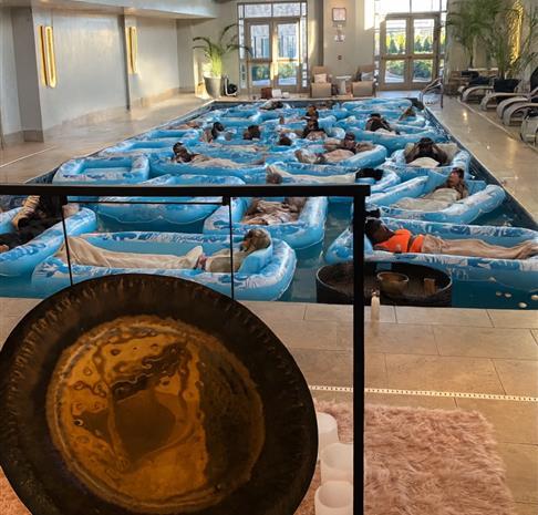 People floating in pool 